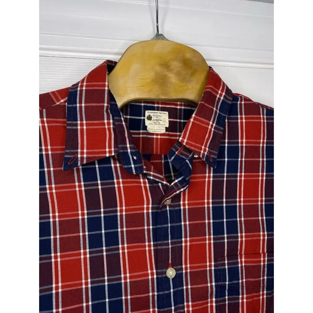 Tailored By J Crew Mens Long Sleeve Button Front Shirt Red Blue Plaid Large‎